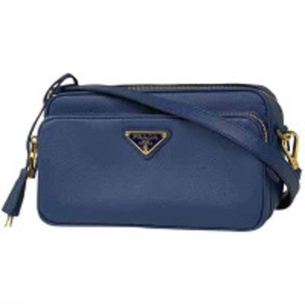 Prada Plate Shoulder Bag Saffiano Leather Blue